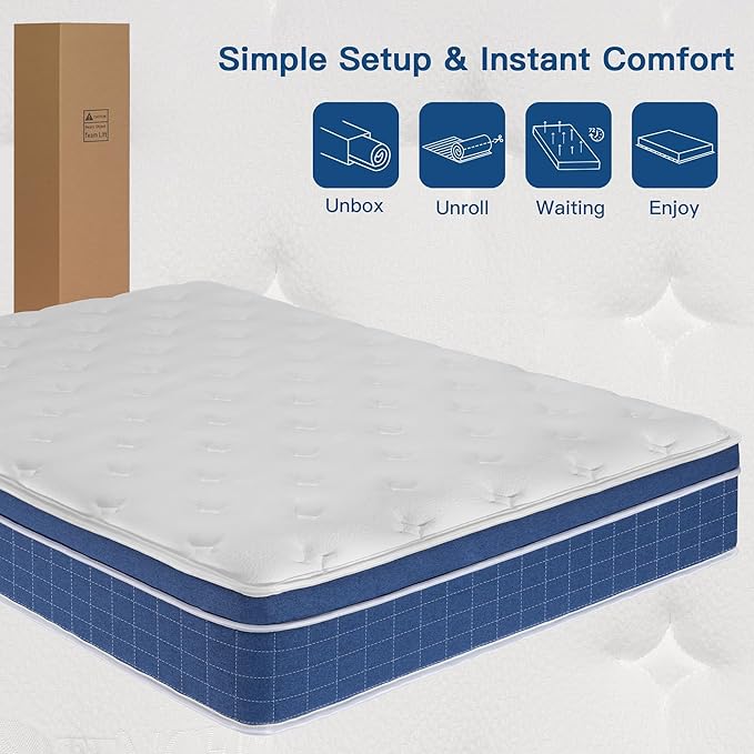 King Size Mattress 12 Inch, King Mattress in a Box, Hybrid Memory Foam Medium Firm Feel Individual Pocket Springs Matress, Breathable Fabric, Strong Edge Support, Fiberglass Free