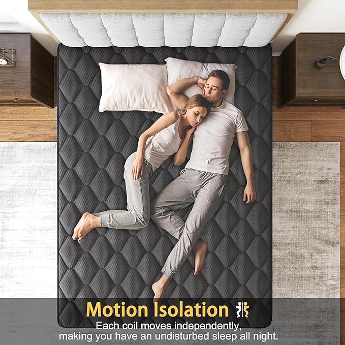 Queen Mattress, 14 Inch Hybrid Mattresses Euro Top Medium Firm for Back & Lumbar Support, 100 Night Trial, Individual Pocket Spring Bed for Motion Isolation & Pressure Relief