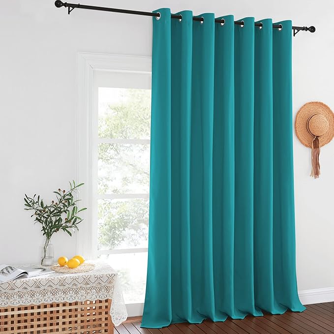 NICETOWN Extra Wide Blackout Peacock Teal Sliding Door Curtain