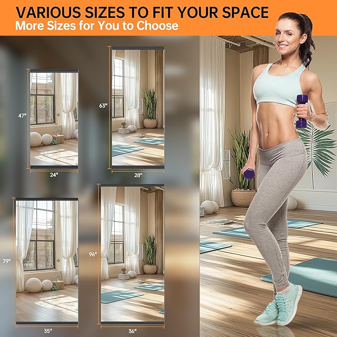 Hasipu 2 Pcs 71''x31'' Home Gym Mirror Large Full Length Wall Mounted Full Body Mirror for Yoga Dance Fitness Exercise Studio Bedroom Garage, Frameless Tempered Glass Workout Mirrors Black Rectangular