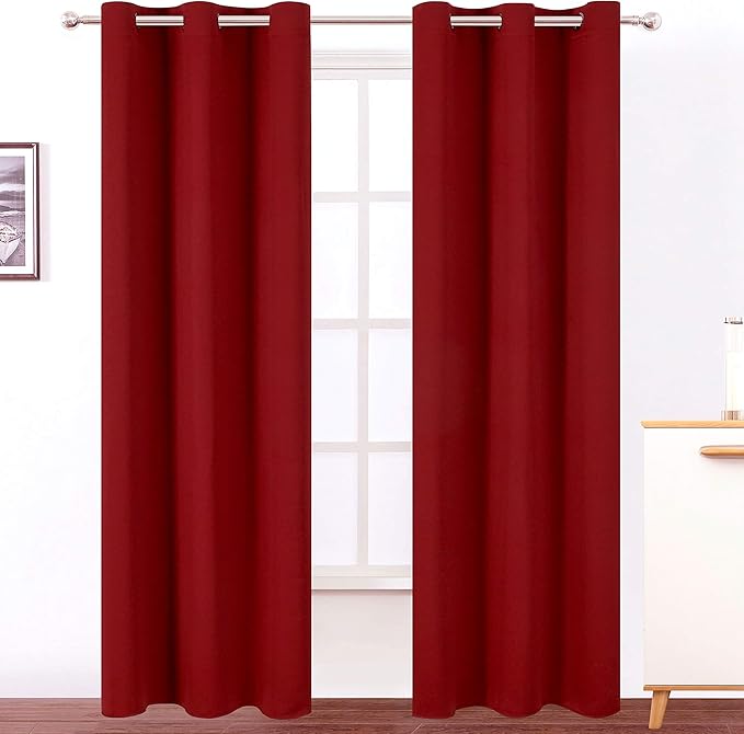 LEMOMO Red Thermal Blackout Curtains/42 x 95 Inch/Set of 2 Panels Room