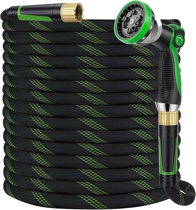 Garden Hose 150 ft, Non-Expandable Ultra-Lightweight Flexible Hose with 360° Dual-End Anti-Kink Design, 10-Pattern Spray Nozzle, 500 PSI Leak-Proof, 96-Strand Braided Fabric, Storage Strap