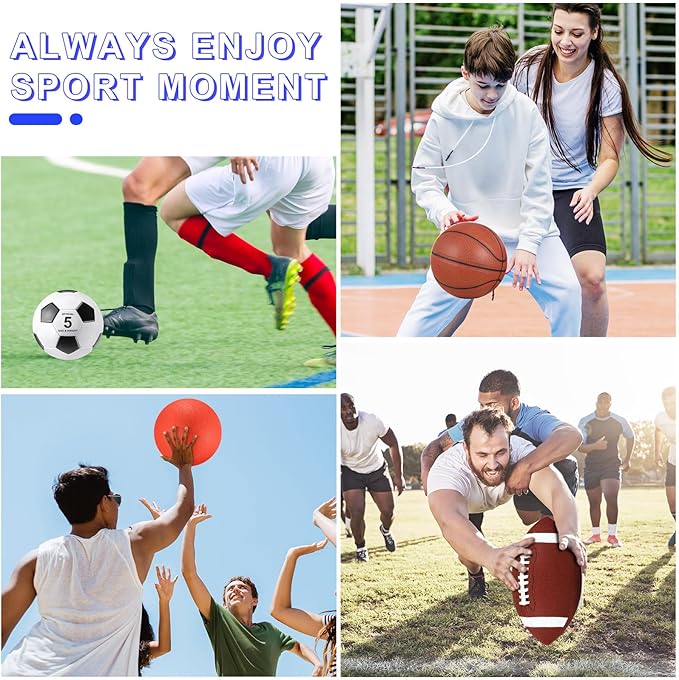 Deekin 8 Pcs Sports Balls Set for Kids Adult Assorted Football Basketball Soccer Playground Balls Official Size with Bags Pumps Outdoor Sports Equipment Athletic Gift Back to School