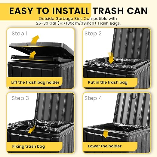 Outdoor Trash Can with Lid, Waterproof Resin Garbage Can with Tiered Lid, Outside Trash Bin for Patio, Kitchen, Backyard or Deck