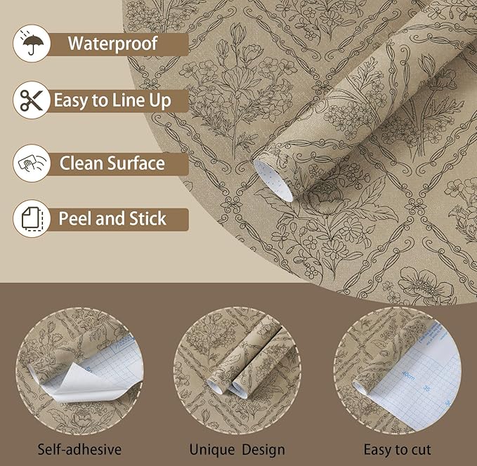 Toduso Peel and Stick Wallpaper Vintage Wall Paper Boho Contact Paper Neutral