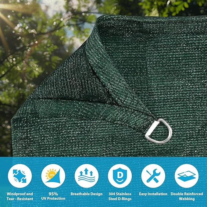 Amagenix Sun Shade Sail 6X7X9.2 Curved Edge Outdoor Shade Canopy Dark Green Breathable 95% UV Block Shade Cloth for Patio Garden Backyard (We Make Custom Size)
