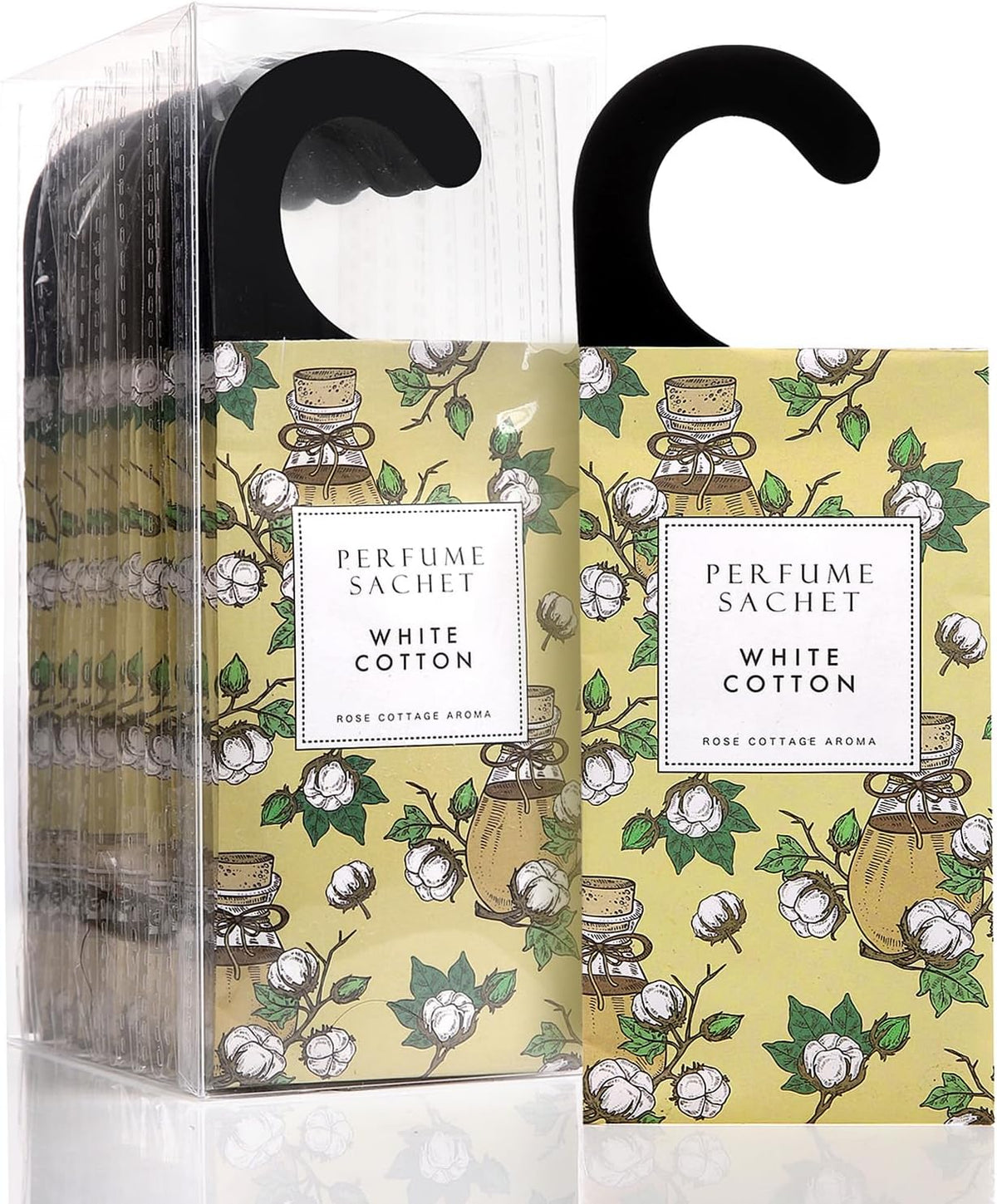 ROSE COTTAGE Large 12 Packs White Cotton Hanging Closet Deodorizer Air Freshener Long Lasting Scented Sachets Smell Goods for House