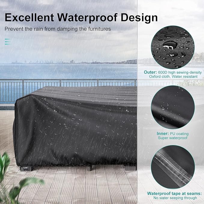 Patio Furniture Covers, Heavy Duty Outdoor Furniture Cover Waterproof, Sectional Sofa Set Covers Table and Chair Set Cover, 102"L×74"W×28"H