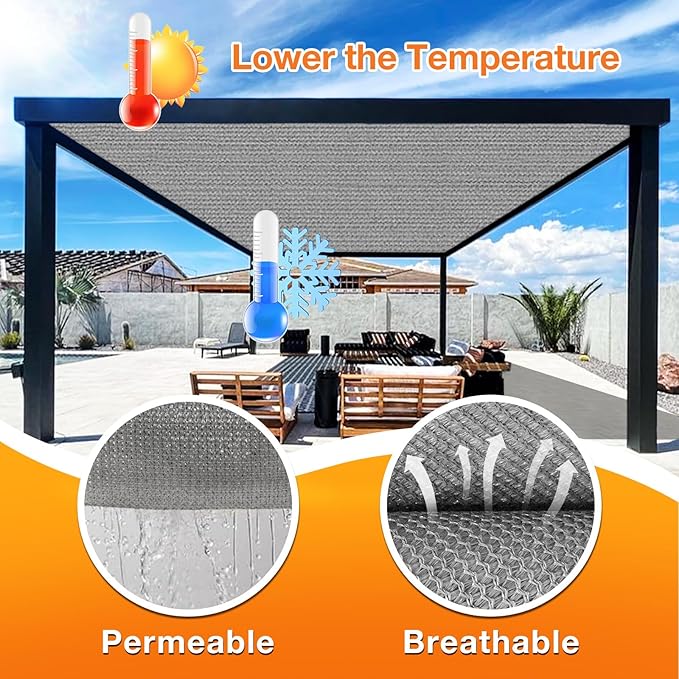 Artpuch Outdoor Pergola Shade Cover 22x24 FT Sun Shade Cloth with Grommets Light Grey 90% UV Protection Canopy Patio Privacy Screen (Customized Available)