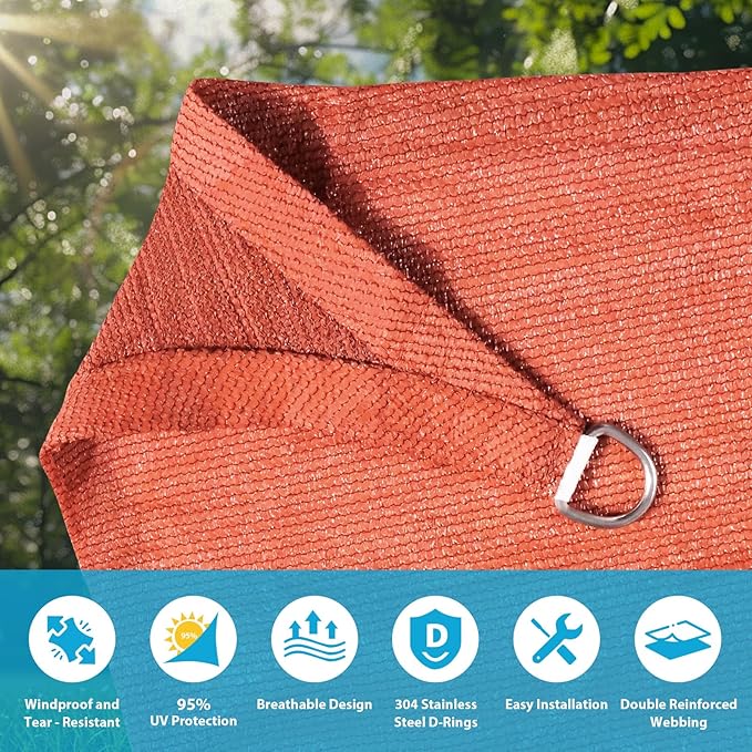 Amagenix Sun Shade Sail 14'X14'X19.8' Curved Edge Outdoor Shade Canopy Rust Red Breathable 95% UV Block Shade Cloth for Patio Garden Backyard (We Make Custom Size)