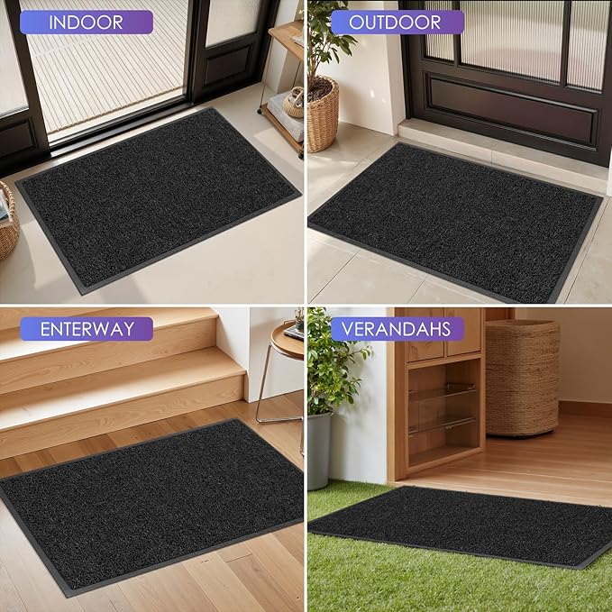 Kuyal Door Mat, 4'x6' Indoor Outdoor Entrance Mat to Trap Dirt and Moisture, Non Slip Waterproof Outdoor Mats, Commercial Floor Inside Outside Entrance, Heavy Duty Durable Welcome Mats, Black