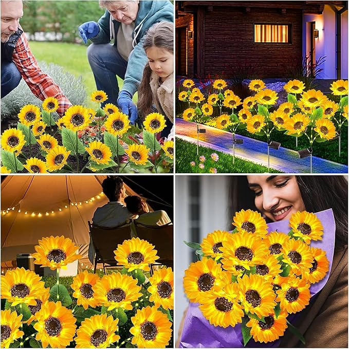 KOOPER Solar Lights Outdoor Garden Decor - Upgraded 3 Pack with 9 Sunflower Lights, Waterproof Solar Outdoor Lights Auto ON/Off Solar Decorative Lights for Garden, Patio, Backyard