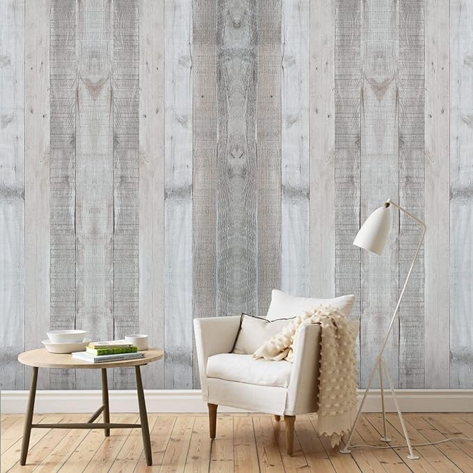 WENMER Grey Wood Wallpaper 17.71" x 118" Shiplap Peel and Stick Wallpaper Wood
