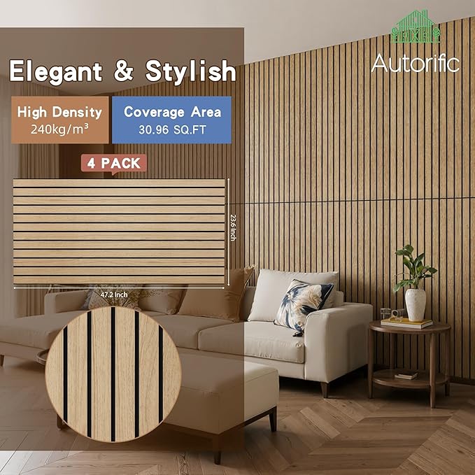 Wood Veneer Acoustic Panels, 4 Pack 47.2”x23.6” Sound Panels, Decorative Large