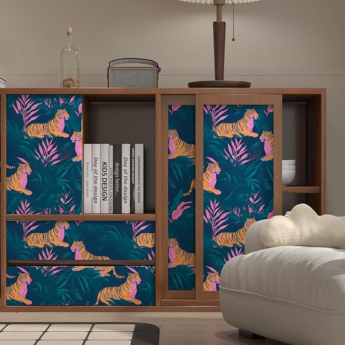 BOKEBEVE Tropical Contact Paper Tiger Wallpaper Peel and Stick Vintage Animal