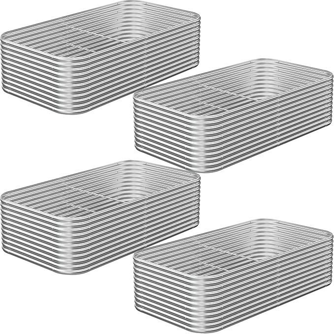 4 Pack Tall 8FT Corrugated Galvanized Steel Raised Garden Bed Outdoor, Metal Above Ground Garden Bed for Vegetables and Flowers, Raised Beds for Gardening-8x3FT