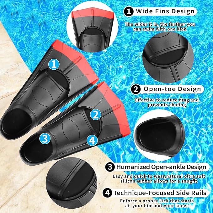 Kids Swim Fins,Short Comfortable Flippers for Lap Swimming and Training for Child,Girls,Boys,Beginners