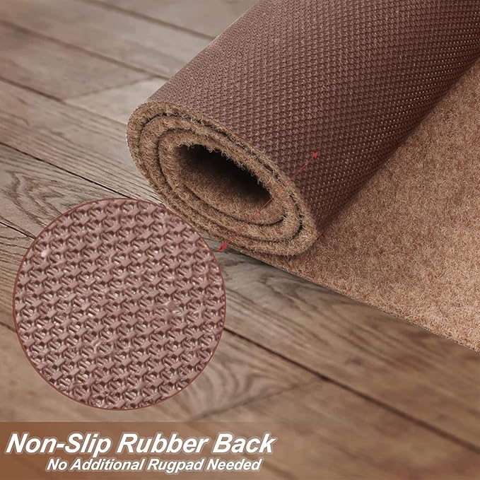 3' x 57' Runner Rugs with Rubber Backing, Indoor Outdoor Utility Carpet Runner Rugs, Sand, Can Be Used as Aisle for The RV and Boat, Laundry Room and Balcony