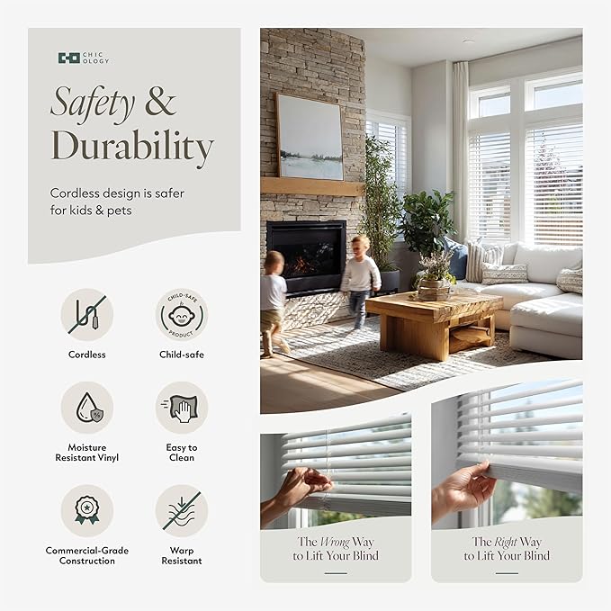 CHICOLOGY Cordless Mini Blinds for Indoor Windows, 60.25" W x 36" H, Light
