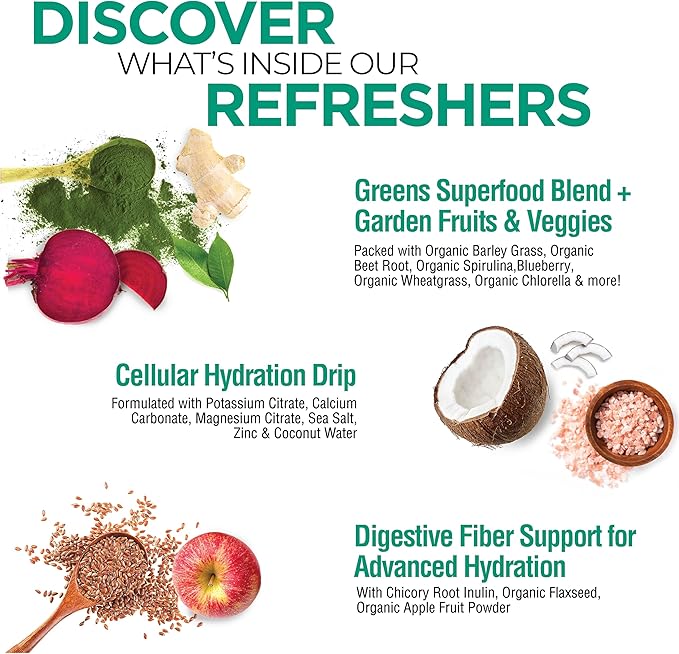 COUNTRY FARMS Refreshers, Super Greens and Electrolytes, Essential Minerals and Superfoods, Hydration Support, Promotes Natural Energy, with Fiber, Mint Mojito, 30 Servings
