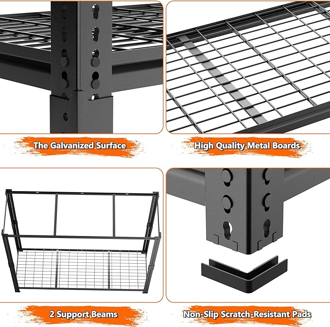 Storage Shelves Heavy Duty, 3 PCS 48" L x 18" W x 72" H Garage Wire Shelving Unit Loads 2800LBS, 5-tier Adjustable Metal Industrial Utility Shelf Rack for Kitchen, Laundry Room, Warehouse, Basement