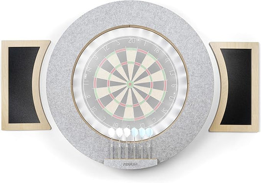 Dart Board Cabinet Set with LED Light; Bristle Dartboard, Built in LED Light, Darts and Chalkboards