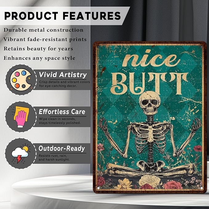 Skeleton Decor Tin Sign Retro Funny Skeleton Metal Sign for Bedroom Cafe Home Coffee Kitchen Bathroom Funny Wall Decor Art 12 * 16inch