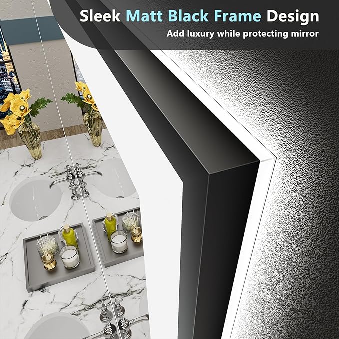 44x36 Black Framed LED Bathroom Mirror