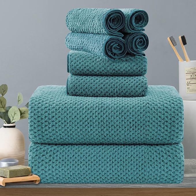 8-Piece Aqua Bath Towels Set,2 Oversized Large Bath Towels Sheet,2 Hand Towels and 4 Washcloths - 600 GSM Soft Luxury Towel Set,Highly Absorbent Quick Dry Towel Collection for Bathroom,Hotel and Spa