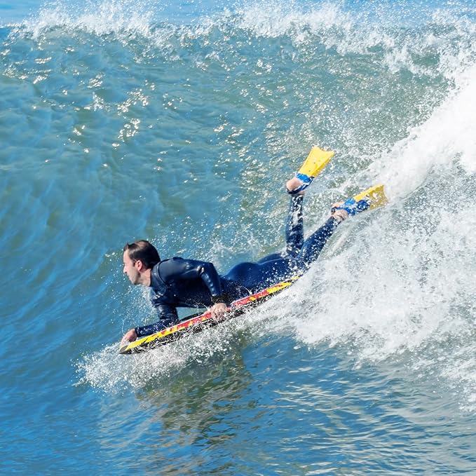 Goplus 41''/37''/33'' Lightweight Body Board for Beach, Surf Board with EPS Core, XPE Deck, HDPE Slick Bottom, Wrist Leash, Bodyboard for Kids Adults Surfing