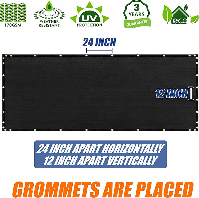 Amgo Custom Made 3' x 150' Black Balcony Privacy Screen, Apartment Porch Railing Patio Fence Windscreen Fabric Cloth, Heavy Duty, Commercial and Residential, 90% Blockage (We Customize)