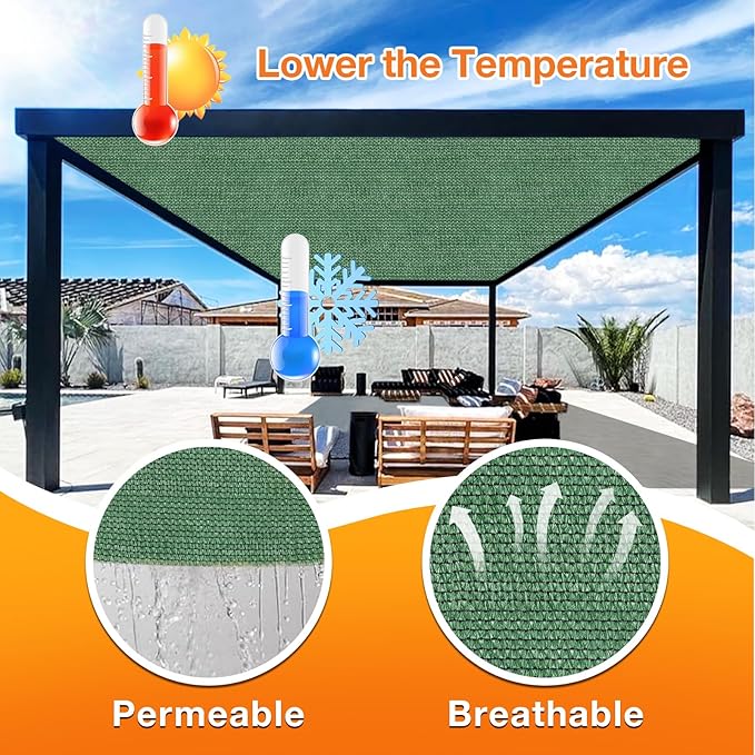 Artpuch Outdoor Pergola Shade Cover 12' X 14' Sun Shade Cloth with Grommets, 90% UV Protection Canopy Patio Privacy Screen (Customized Available) GN107, Green