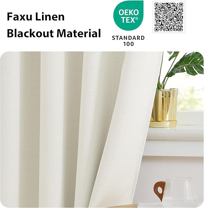 NICETOWN Natural Linen Room Darkening Curtain Valances for, Grommet Faux Linen