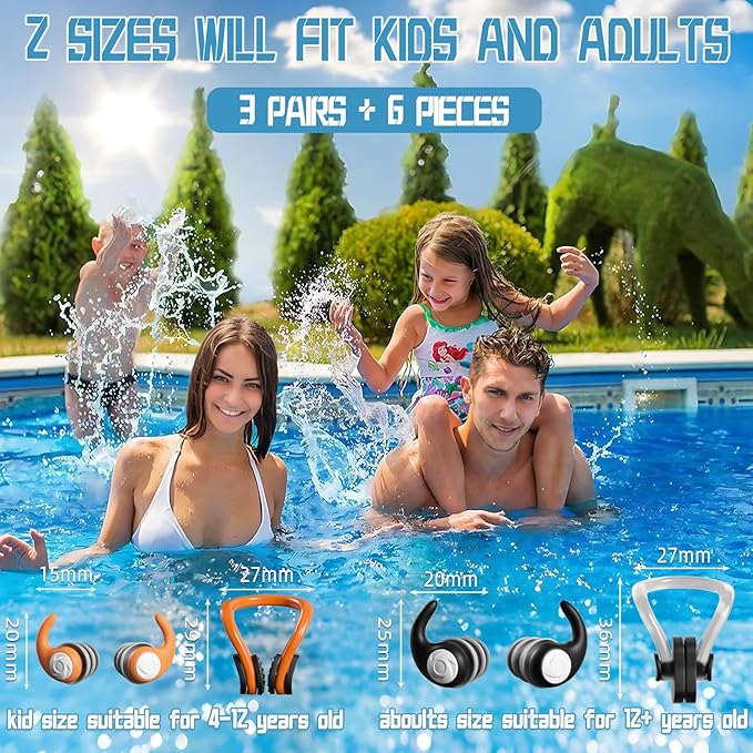 Swimming Nose Clip Ear Plugs - 9 Packs Silicone Swim Nose Plugs with Earplugs for Adult,Waterproof Pool Nose Plug for Diving Surfing and Other Water Sports with Storage Box,Multi-Color