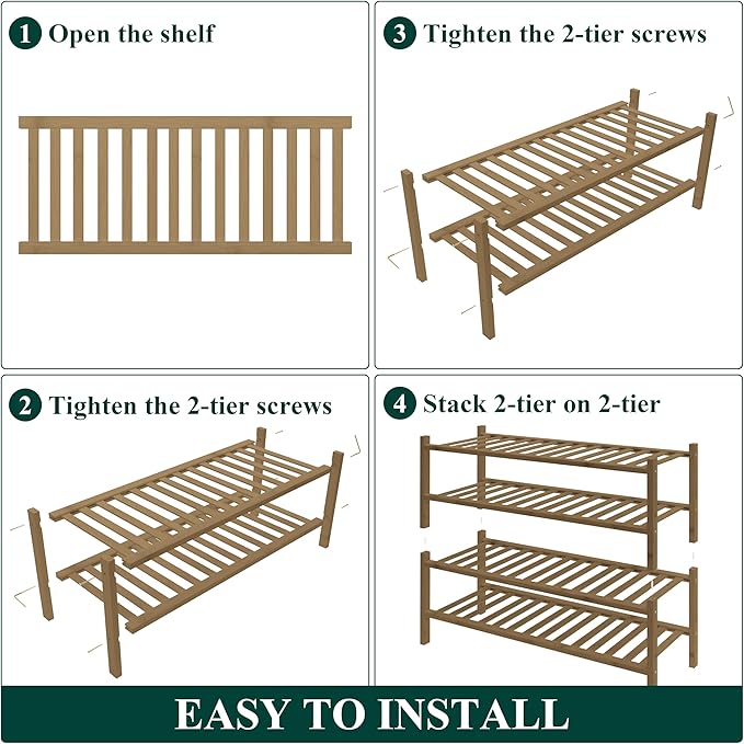 Smiry Bamboo Shoe Rack for Closet, 4 Tier Wooden Stackable Shoe Organizer, Free Standing Shoes Storage Shelf for Entryway, Front Door Entrance, Walnut