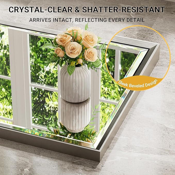 40 x 30 Brushed Nickel Bathroom Mirror, Beveled Framed Rectangle