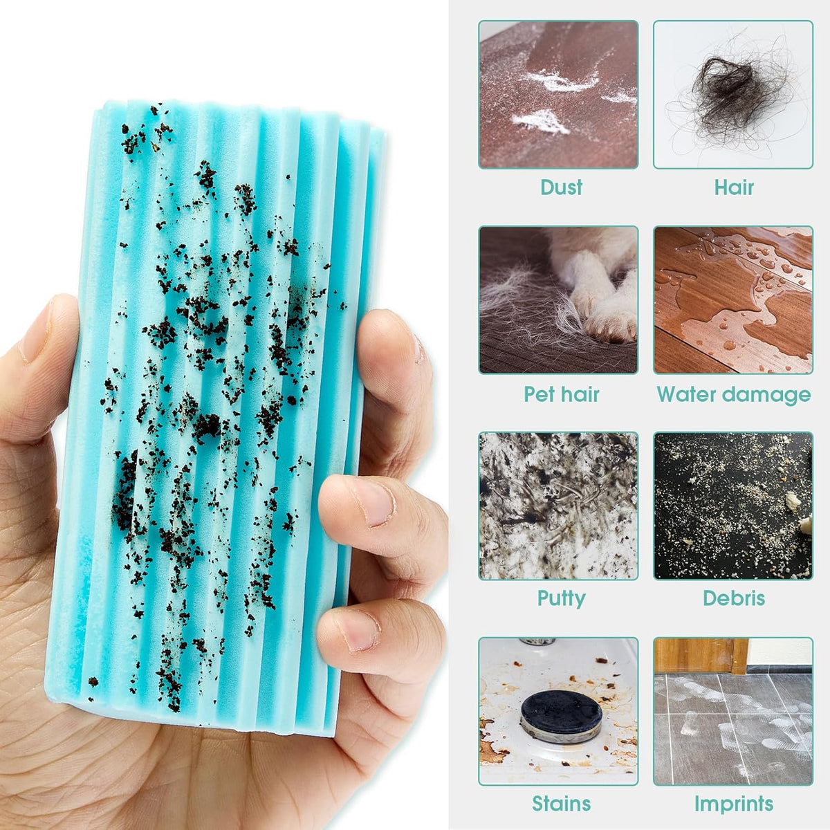 4 Pack Damp Dusting Sponge Duster, Blue Dust Cleaning Sponge, Reusable Household Cleaning Sponge Tool for Blinds, floorboards, Fan Blades, Vents, Glass, Railings, Mirrors
