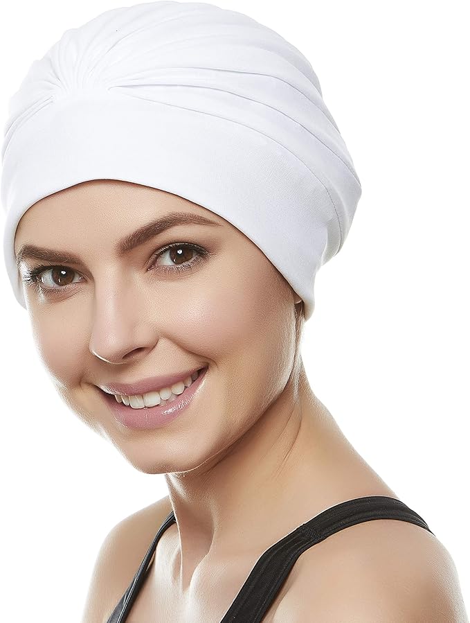 BEEMO Swim Caps for Women Swimming Turban Polyester Latex Lined Pleated for Ladies
