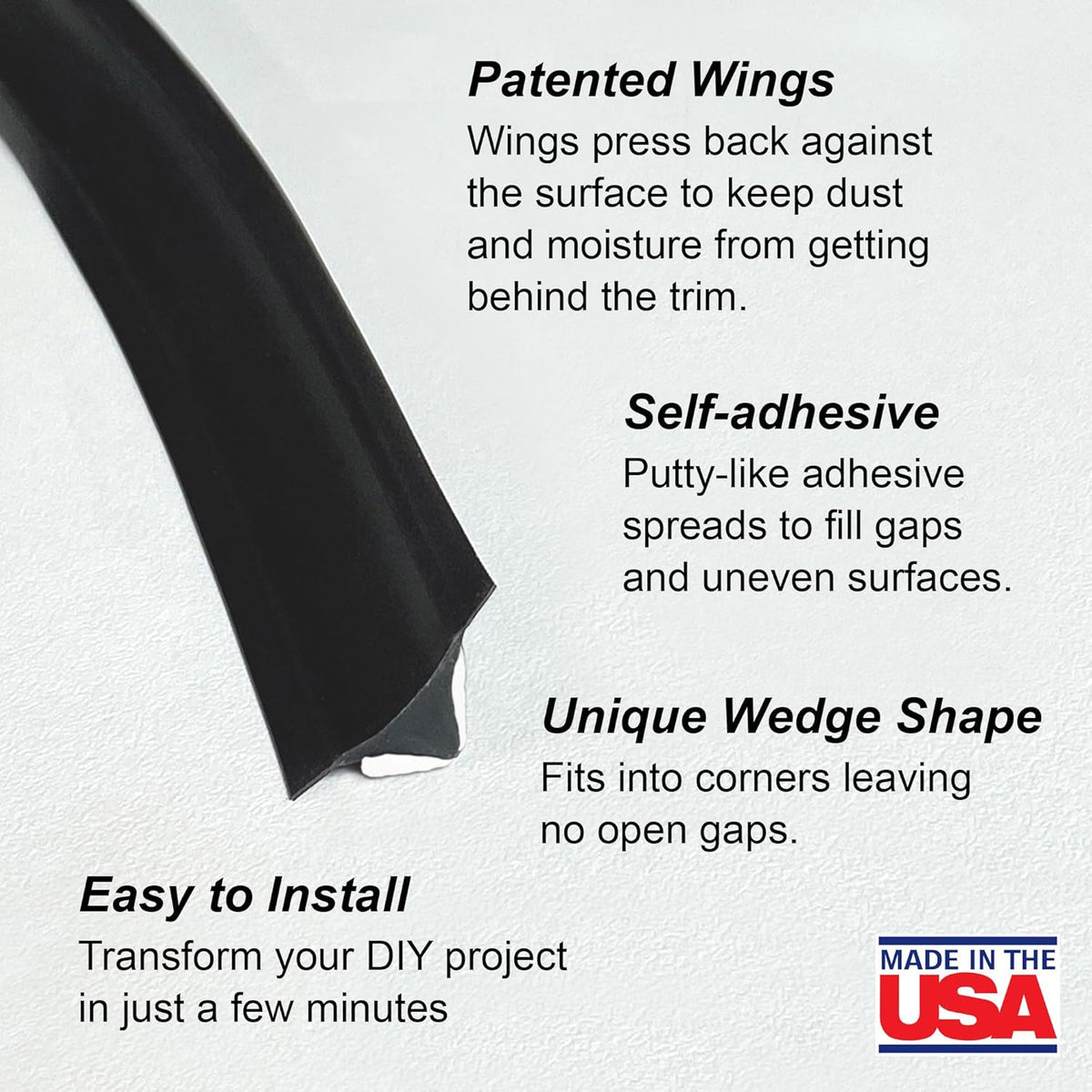 InstaTrim Black New & Improved Caulk Trim, 1/2" by 10', 2-Pack, Flexible, Waterproof for Bathroom, Floors, and Walls | Easy Installation | No Mess, Stain Resistant | Mold Resistant Finish