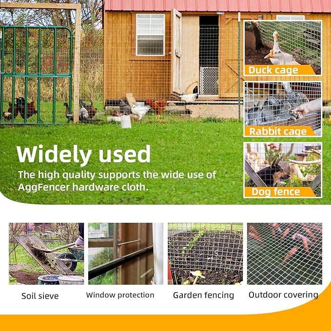 16in x 50ft Hardware Cloth 1/8 inch 27Ga Hot Dipped Galvanized After Welding, Chicken Coop Wire Fence, Welded Metal Fencing Roll Mesh for Bee Screen Garden Plant Poultry Animal Netting Cage