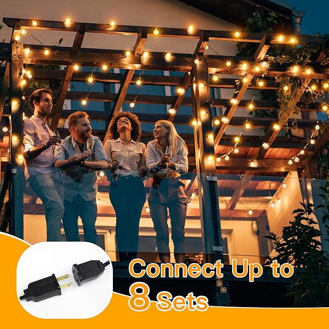 Ollny 100FT Outdoor String Lights, Waterproof Connectable Shatterproof Outside Light with 50 Edison + 3 Spare LED Bulbs Plug in, Patio Lights for Indoor Balcony Porch Camping Deck