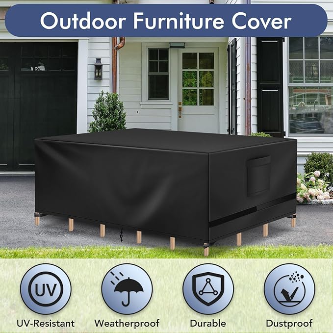 Richwon Patio Furniture Covers - Waterproof Rectangle, Heavy Duty for Outdoor Sectional Set (90"L x 64"W x 28"H), Black