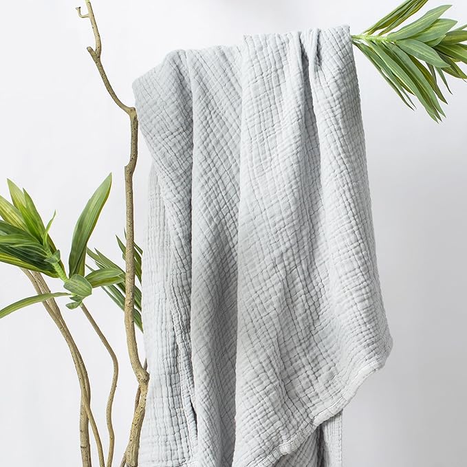 Carriediosa 100% Cotton Muslin Throw Blanket 70" X 80" Twin Size，4-Layers Summer Gauze Throws for Bed Couch，Soft Lightweight Breathable Linen Blankets Bedspread for Adults All Season，Grey