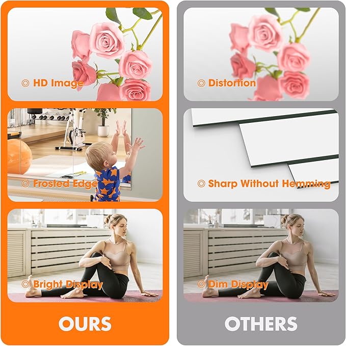 Hasipu Home Gym Mirror 95" L x 39" W - 2PCS Large Full Body Mirror for Yoga, Wall-Mounted Mirrors for Fitness, Garage, Dance Studio, 0.16in Tempered Glass Frameless