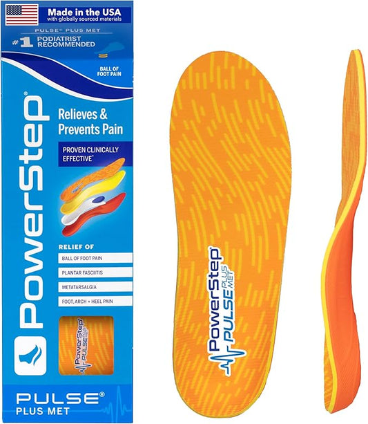 PowerStep Pulse Plus Met - Ball of Foot Pain Relief Shoe Insoles - Running Shoe Orthotics for Metatarsal Foot Pain, and Morton's Neuroma Relief - Made in The USA (M 10-10.5, F 12-12.5)