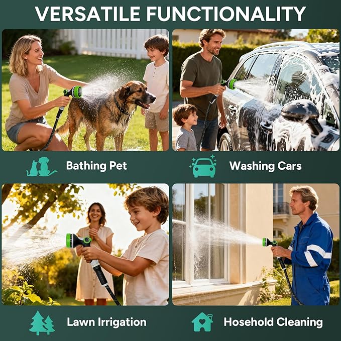 Garden Hose 50FT, Flexible Lightweight Non-Expandable Water Hose with 10 Function Nozzle,No-Kink, Leak-Proof, Burst-Resistant, High-Pressure for Yard, Outdoor