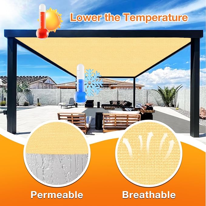 Artpuch Outdoor Pergola Shade Cover 13x16 FT Sun Shade Cloth with Grommets Sand 90% UV Protection Canopy Patio Privacy Screen (Customized Available)