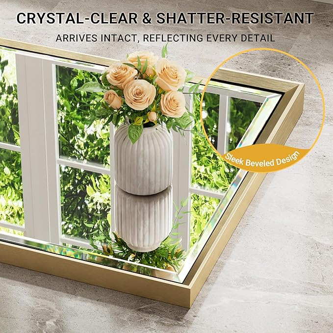 40 x 30 Gold Bathroom Mirror, Brushed Gold Beveled Bathroom Mirror,
