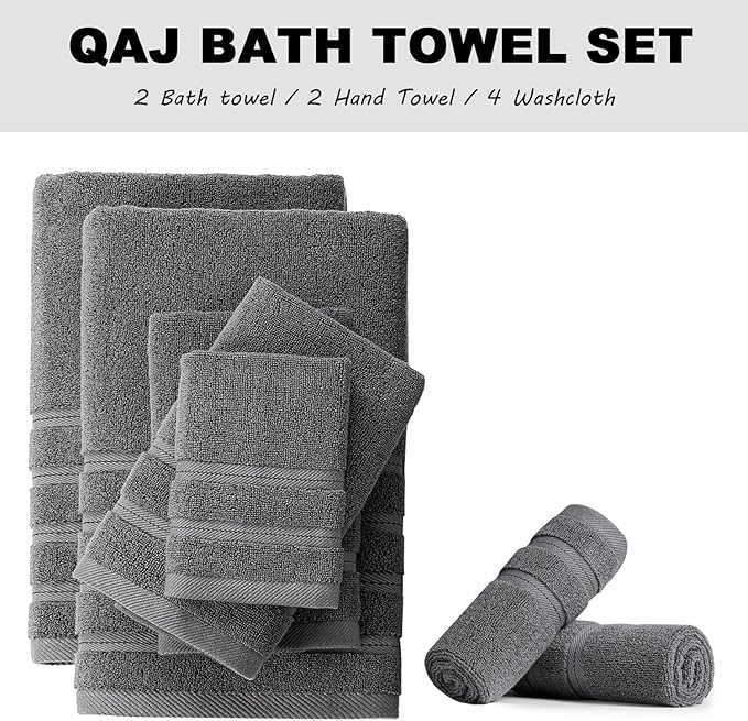 8-Piece Bath Towels Set, 100% Cotton Thick Soft Highly Absorbent Durable, Quick Dry, Bathroom Towels Set (2 Bath Towels, 2 Hand Towels, 4 Washcloths) - Perfect for Daily Use