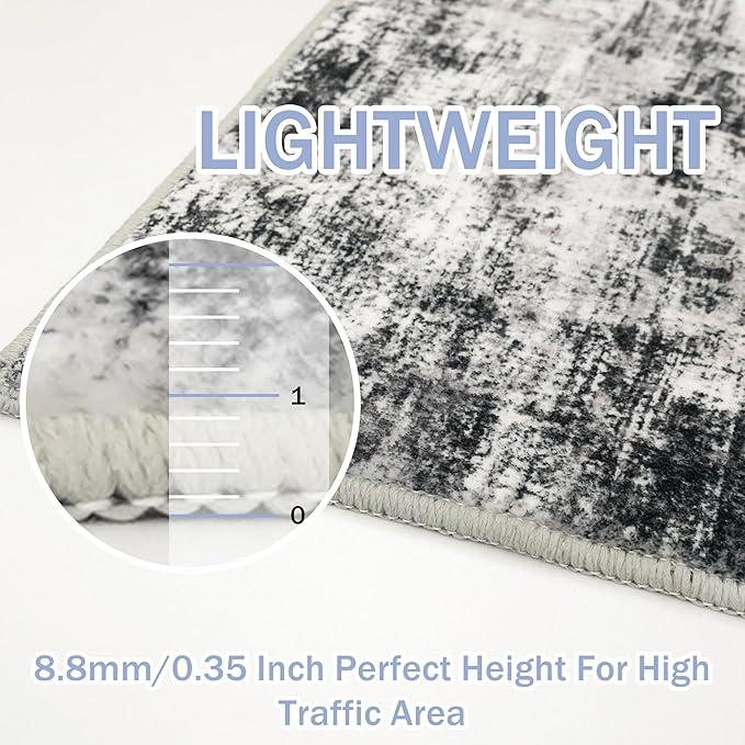 IOHOUZE Small Abstract Area Rug 2x3 Ft Entryway Rugs Washable Door Mat Indoor Entrance, Rubber Backed Throw Rugs, Printed Faux Wool Non Slip Floor Carpet for Foyer Front Door Sink, Black Grey